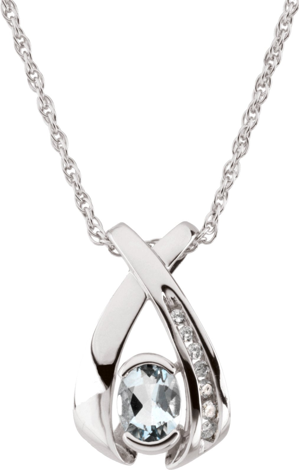 14K White 7x5 mm Oval Aquamarine & .08 CTW Diamond 18 Necklace