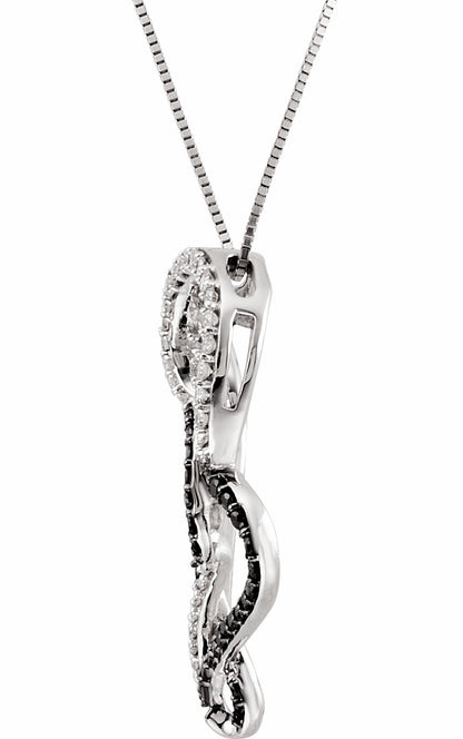 14K White & Black Rhodium Plated 1/2 CTW Black & White Diamond Double Heart 18 Necklace