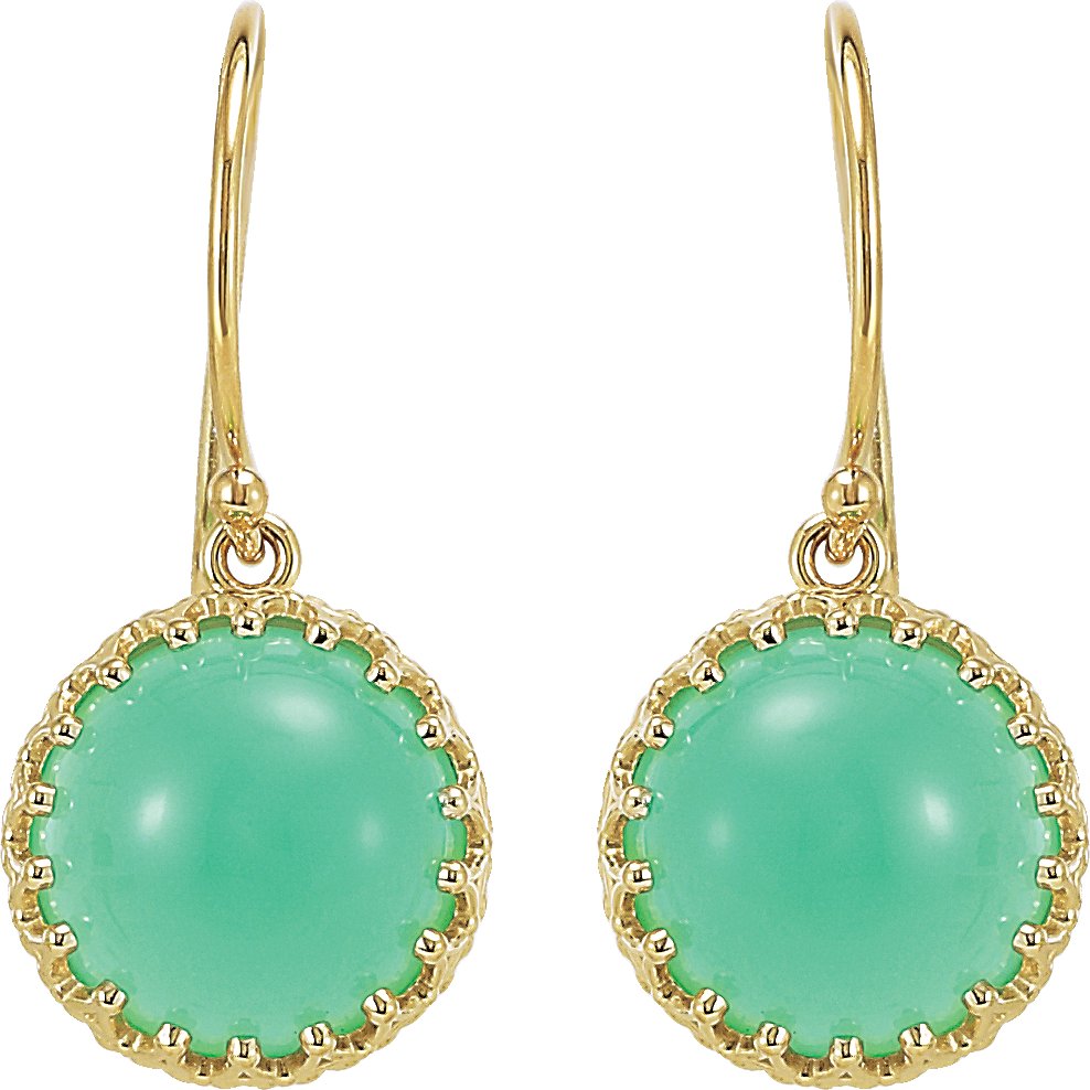 14K Yellow 10 mm Chrysoprase Dangle Earrings