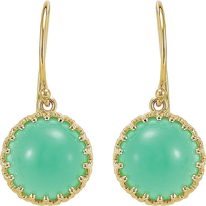 14K Yellow 10 mm Chrysoprase Dangle Earrings