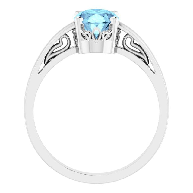14K White Aquamarine Ring