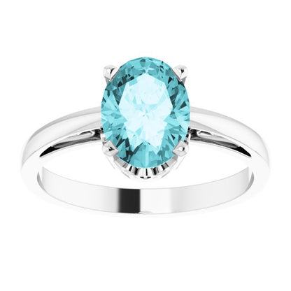 14K White Blue Zircon Ring