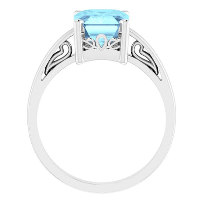 14K White Aquamarine Scroll Settingu00ae Ring