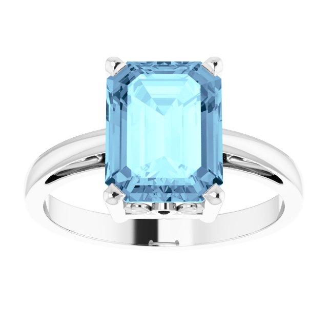 14K White Aquamarine Scroll Settingu00ae Ring