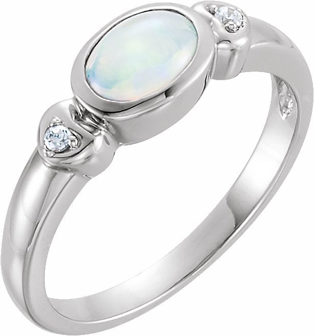 14K White Opal & .03 CTW Diamond Accented Ring