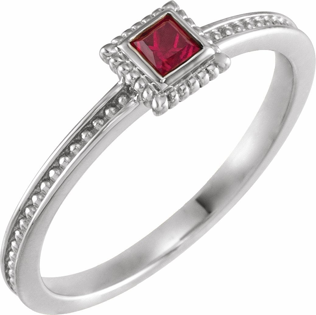 14K White Ruby Stackable Family Ring
