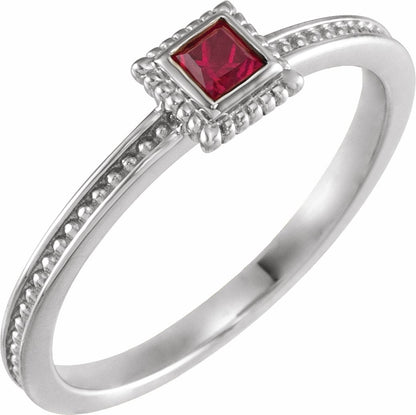14K White Ruby Stackable Family Ring