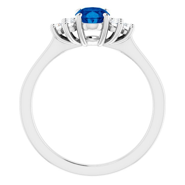 14K White Blue Sapphire  & 1/5 CTW Diamond Ring
