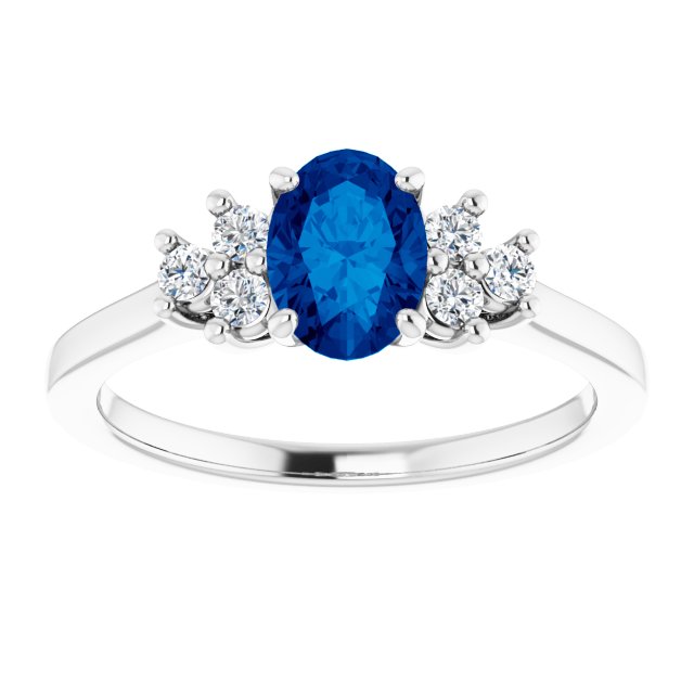 14K White Blue Sapphire  & 1/5 CTW Diamond Ring