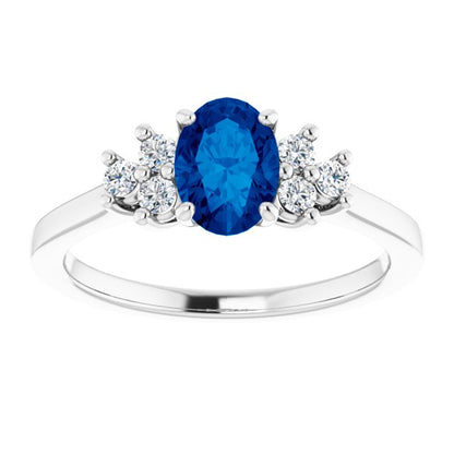 14K White Blue Sapphire  & 1/5 CTW Diamond Ring
