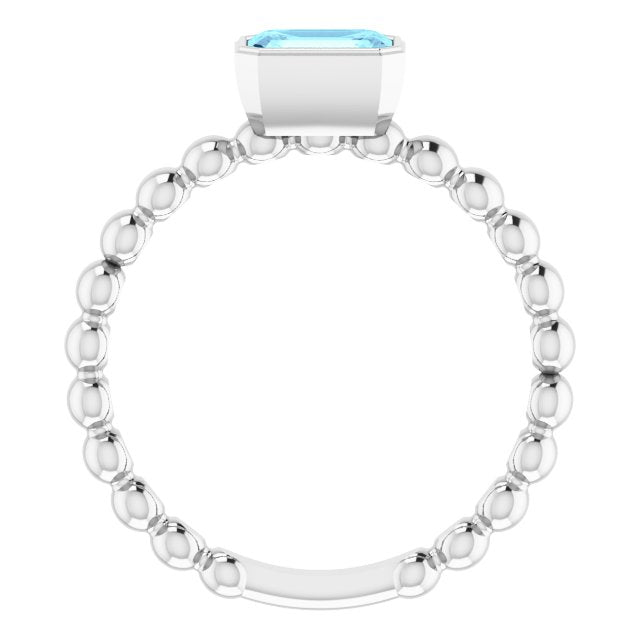 14K White Aquamarine Stackable Family Ring
