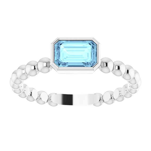 14K White Aquamarine Stackable Family Ring