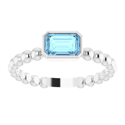 14K White Aquamarine Stackable Family Ring