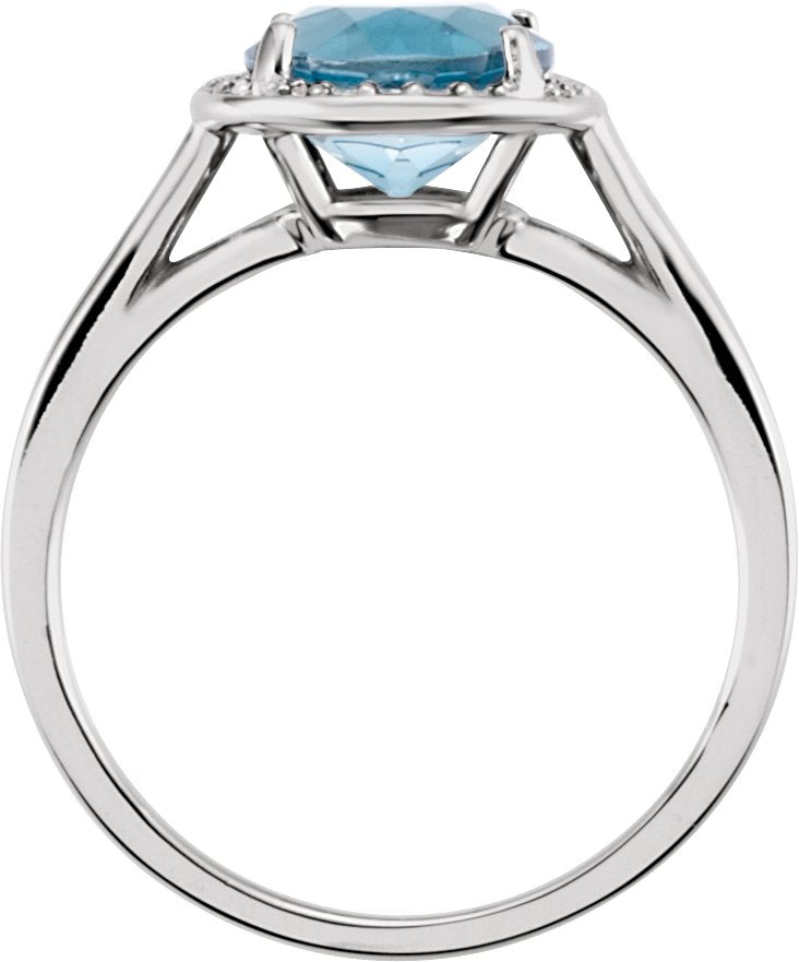 14K White London Blue Topaz & .05 CTW Diamond Ring