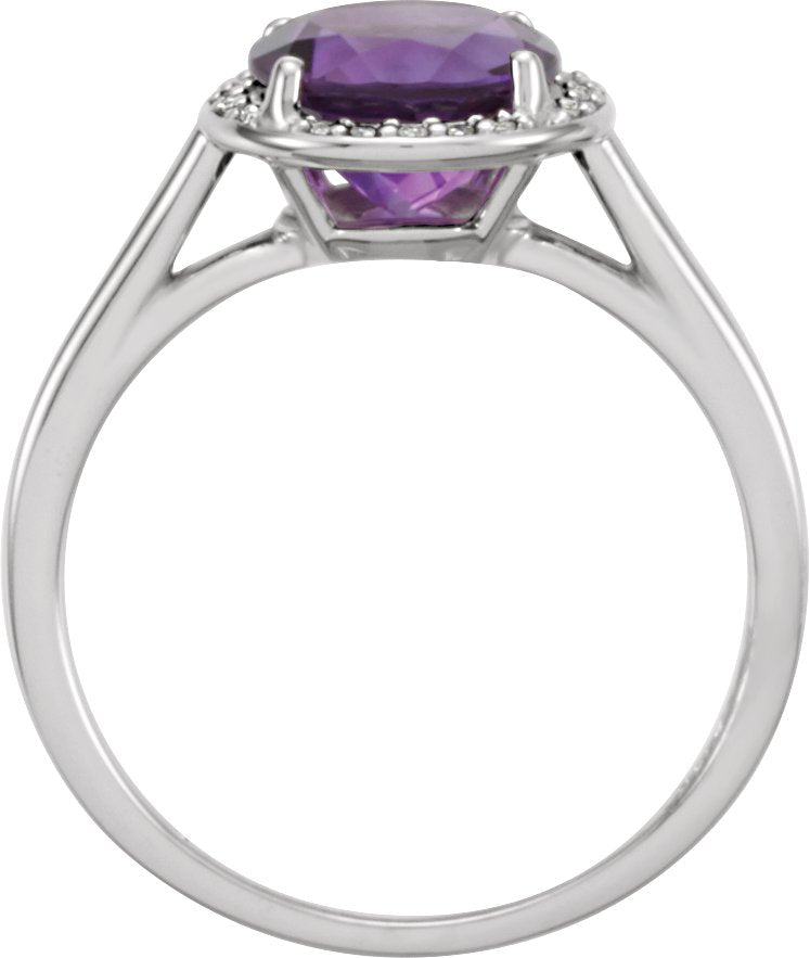 14K White Amethyst & .05 CTW Diamond Ring
