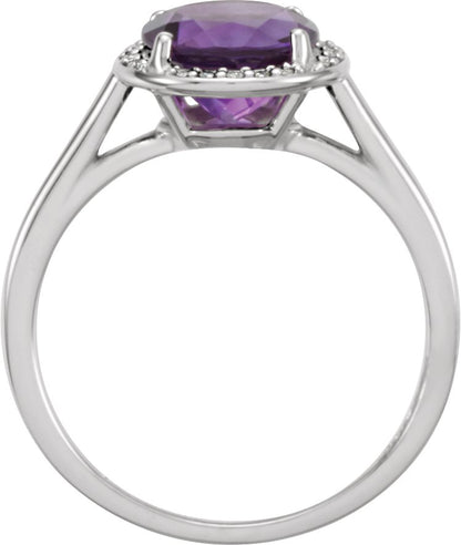 14K White Amethyst & .05 CTW Diamond Ring