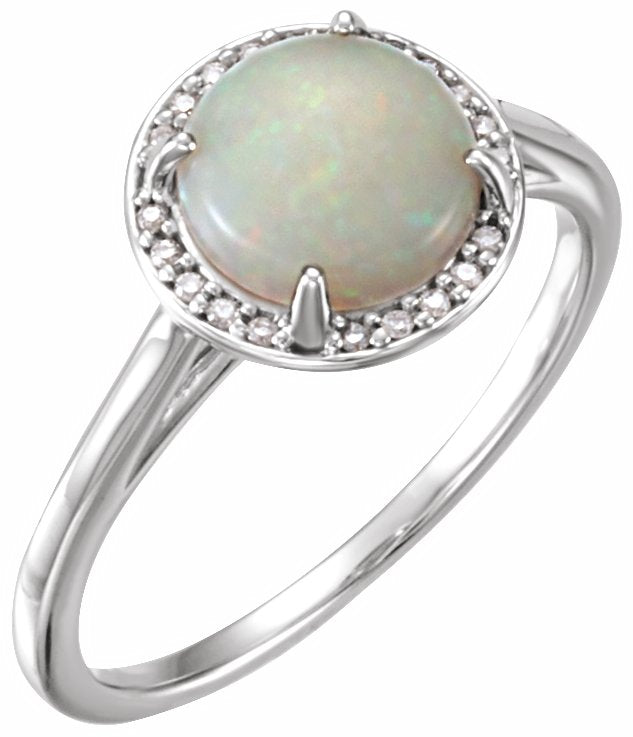 14K White Opal & .05 CTW Diamond Ring
