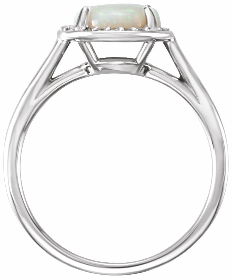14K White Opal & .05 CTW Diamond Ring