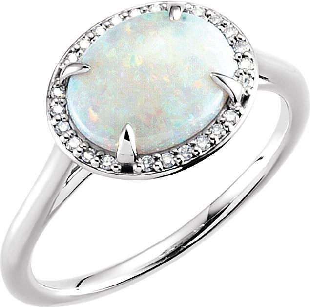 14K White Opal & .06 CTW Diamond Ring