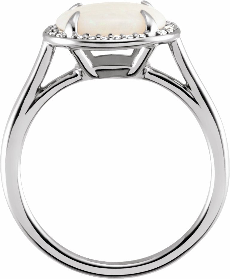 14K White Opal & .06 CTW Diamond Ring