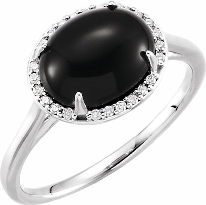 14K White Onyx & .06 CTW Diamond Ring