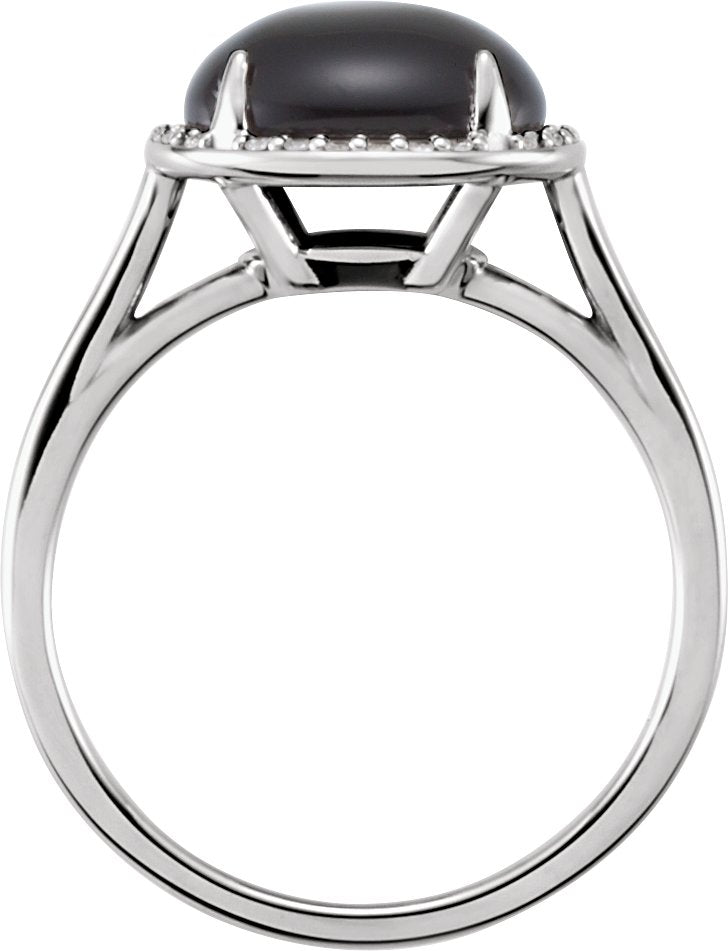 14K White Onyx & .06 CTW Diamond Ring