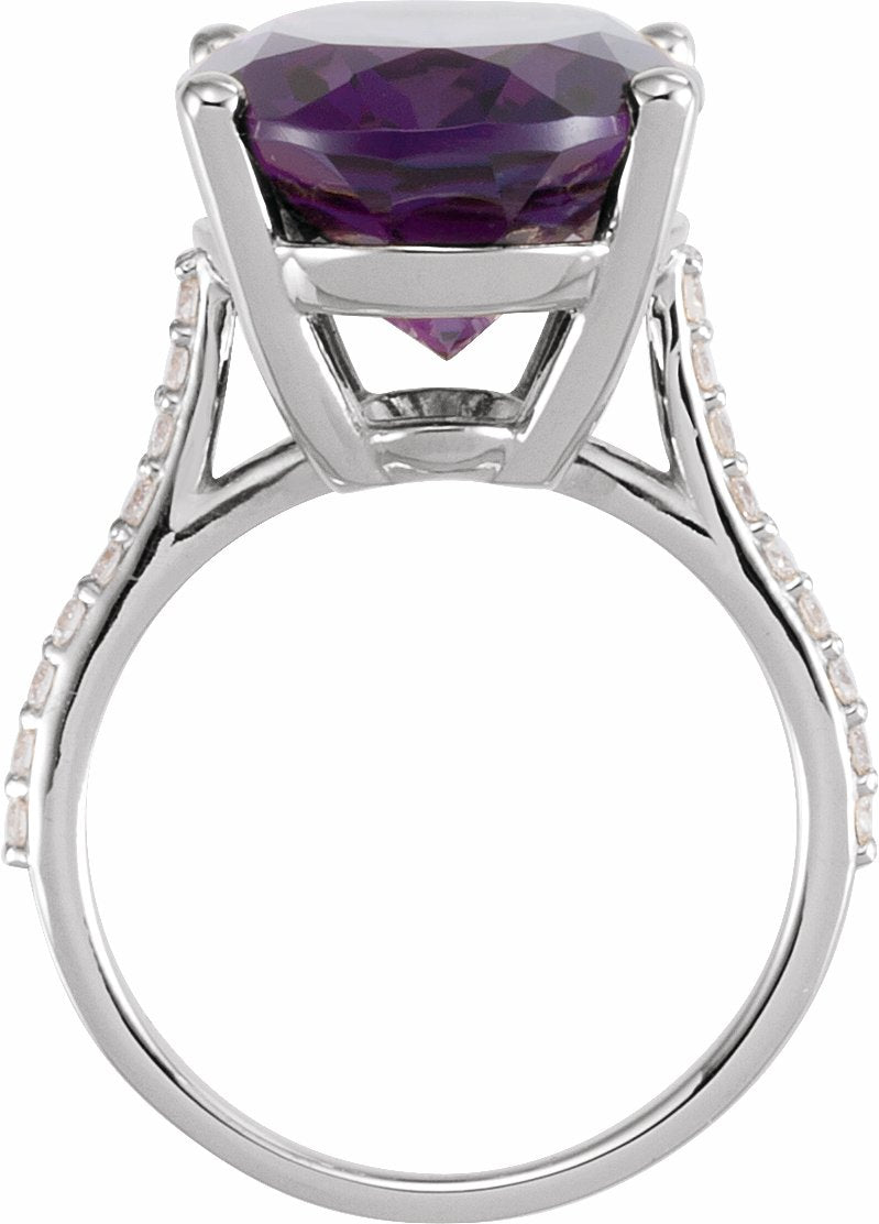 14K White Amethyst & 1/4 CTW Diamond Ring