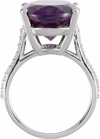 14K White Amethyst & 1/4 CTW Diamond Ring