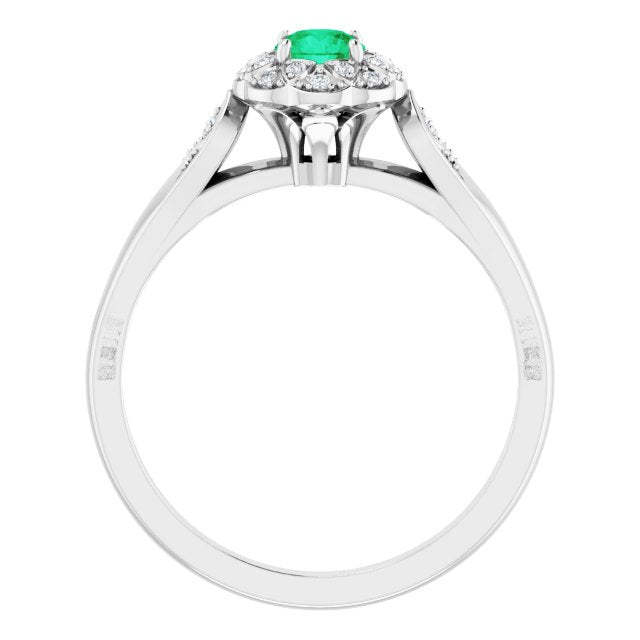 14K White Emerald & 1/10 CTW Diamond Ring