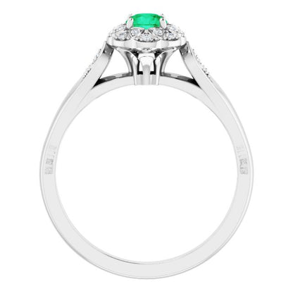 14K White Emerald & 1/10 CTW Diamond Ring