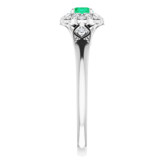 14K White Emerald & 1/10 CTW Diamond Ring