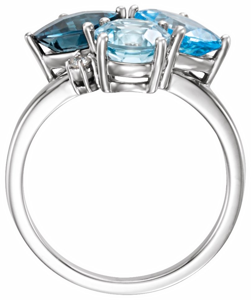 14K White Swiss, London, & Sky Blue Topaz & .05 CTW Diamond Ring