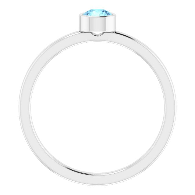 14K White 4 mm Round Aquamarine Ring