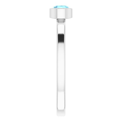 14K White 4 mm Round Aquamarine Ring
