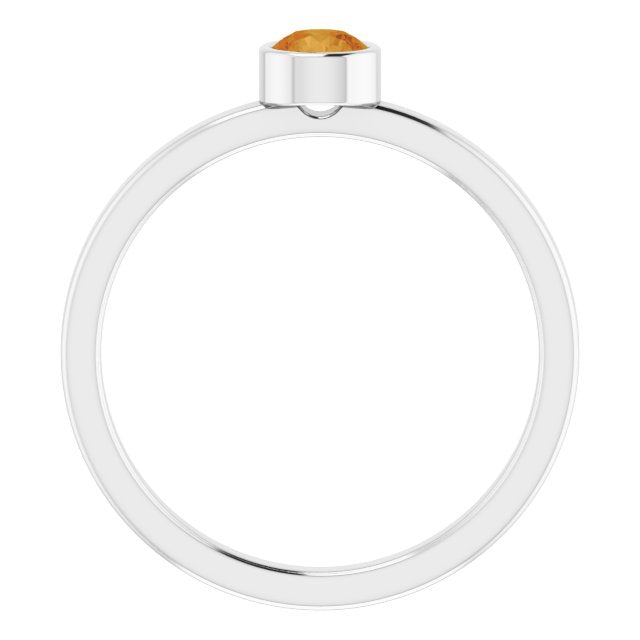 14K White 4 mm Round Citrine Ring