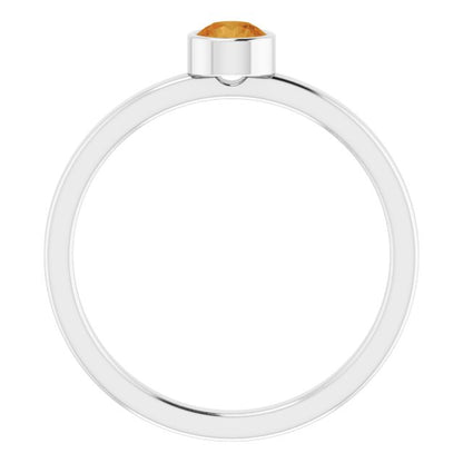 14K White 4 mm Round Citrine Ring