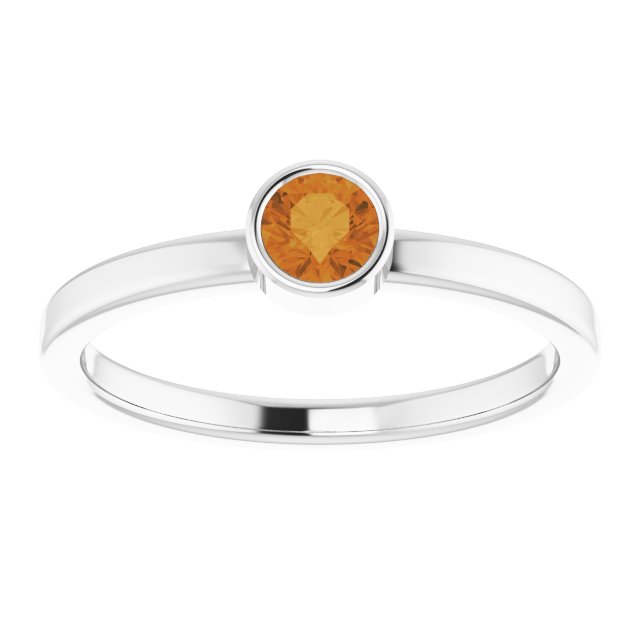 14K White 4 mm Round Citrine Ring