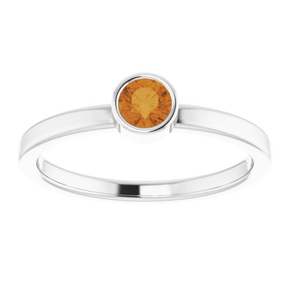14K White 4 mm Round Citrine Ring
