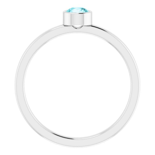 14K White 4 mm Round Blue Zircon Ring