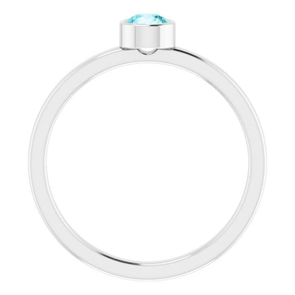 14K White 4 mm Round Blue Zircon Ring
