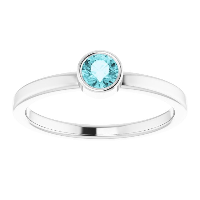 14K White 4 mm Round Blue Zircon Ring