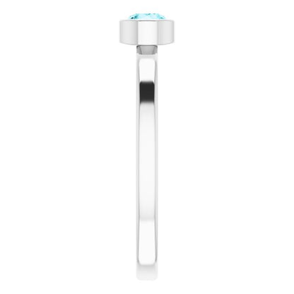 14K White 4 mm Round Blue Zircon Ring
