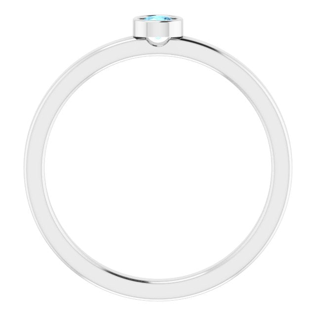 14K White 3 mm Round Aquamarine Ring