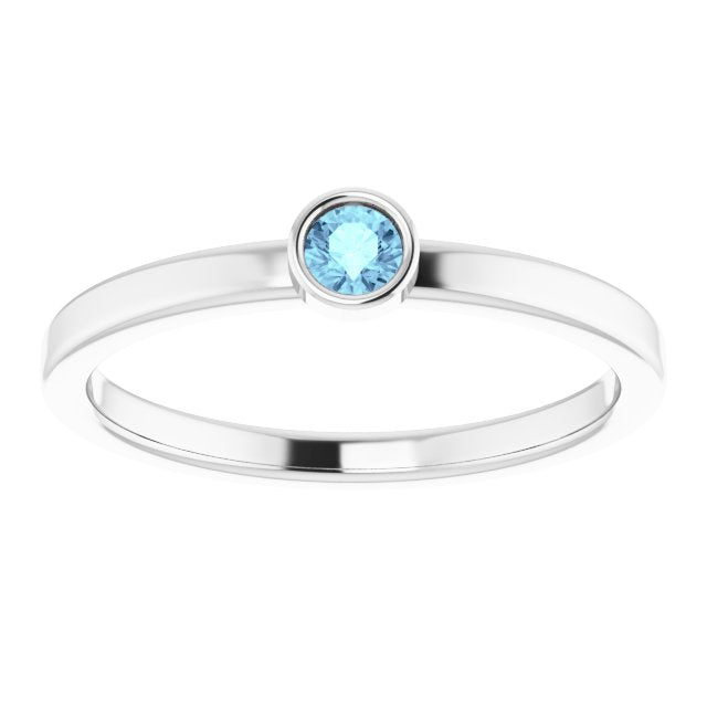 14K White 3 mm Round Aquamarine Ring