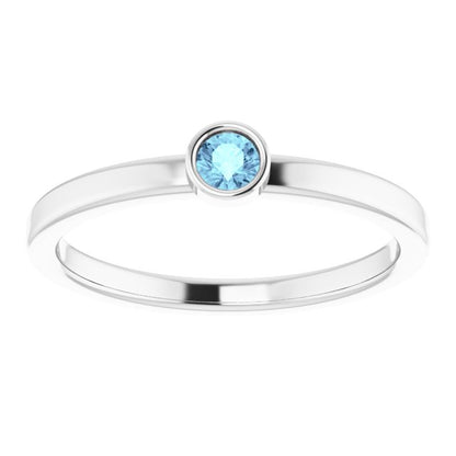 14K White 3 mm Round Aquamarine Ring