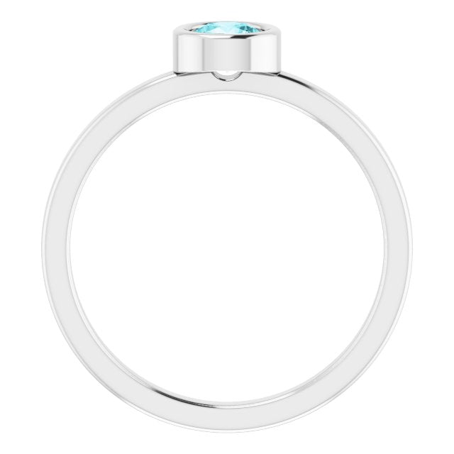 14K White 4.5 mm Round Blue Zircon Ring