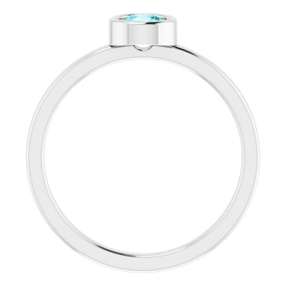 14K White 4.5 mm Round Blue Zircon Ring