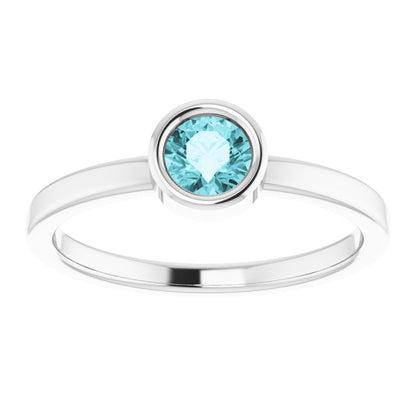 14K White 4.5 mm Round Blue Zircon Ring