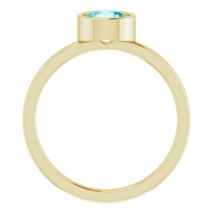 14K Yellow 6 mm Round Blue Zircon Ring
