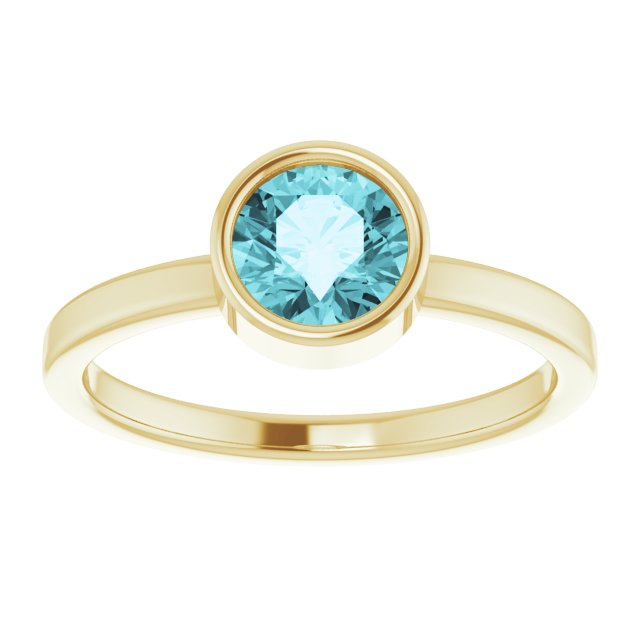 14K Yellow 6 mm Round Blue Zircon Ring